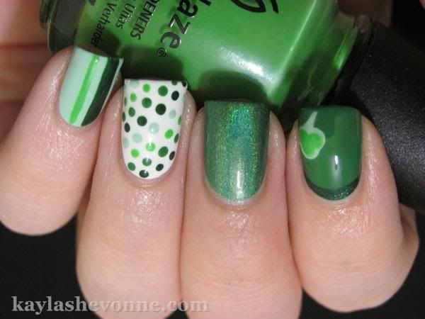 Essie Mint Candy Apple base on pinky lightest dots on ring 