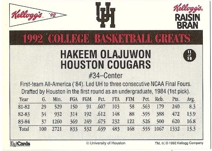 1991 Kellogg's Hakeem BAck