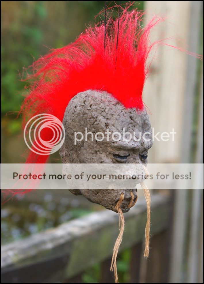 RED MOHAWK SHRUNKEN HEAD CAR MIRROR DANGLE GOTH 50s  