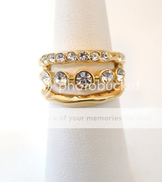 SUZANNE SOMERS SPARKLING CZ GOLDTONE 3 ROW OPENWORK RING SIZE 7  