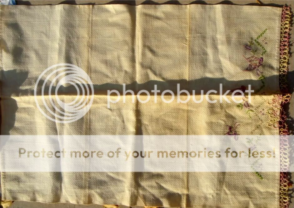 Handmade Vintage Linen Embroidered Floral Tablecloth