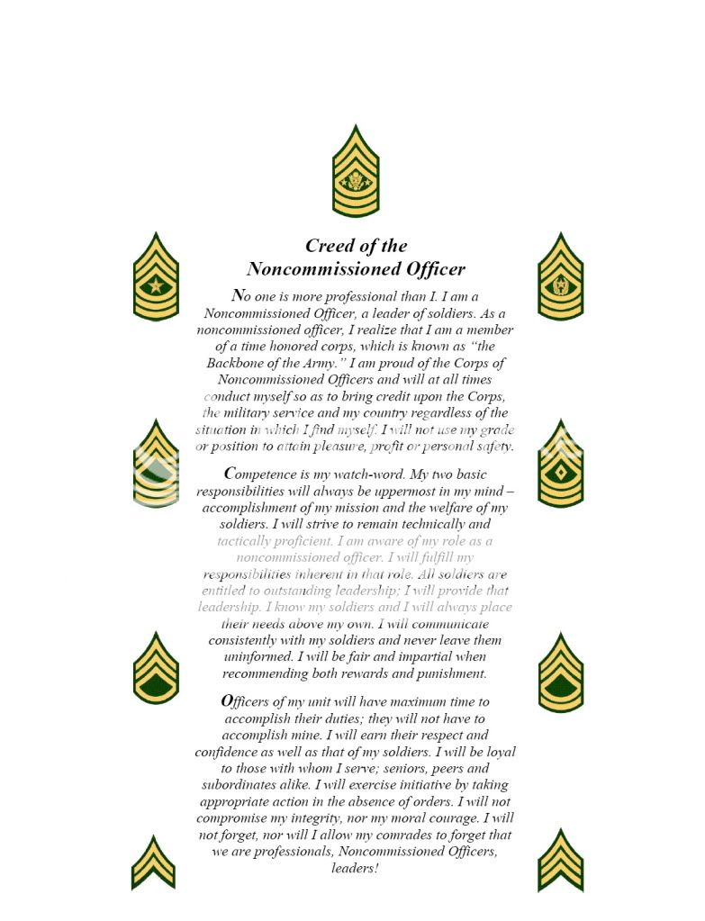 Creed Of The Noncommissioned Officer Photo by AFT-Bullets-Maj | Photobucket